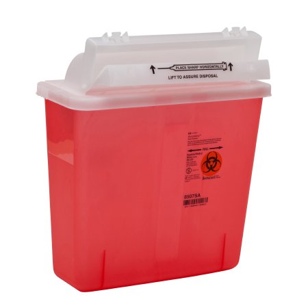 Cardinal SharpStar In-Room Sharps Container 1-Piece 12-1/2 H X 5-1/2 D X 10-3/4 W Inch 5 Quart Translucent Red Horizontal Entry Lid - 8507SA