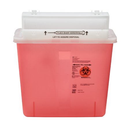 SharpStar In-Room - Sharps Container 12-1/2 H X 5-1/2 D X 10-3/4 W Inch 1.25 Gallon Translucent Red Base / Translucent Lid Horizontal Entry Counter Balanced Door Lid - 8507SA