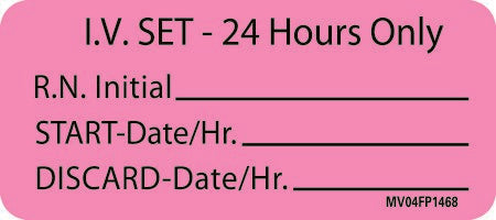 MedVision - Pre-Printed Label Advisory Label Pink Plastic IV Set - 24 Hours Only RN Int_ Black Syringe Label 1 X 2-1/4 Inch - MV04FP1468