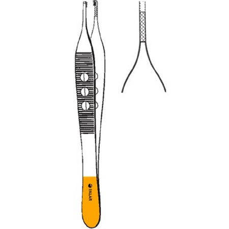 Sklar Sklar LiteGrip Tissue Forceps Adson-Brown 4-3/4 Inch Premium OR Grade Stainless Steel / Tungsten Carbide NonSterile NonLocking Fenestrated Thumb Handle Straight Cross Serrated Tips w/7 X 7 Teeth - 51-1448