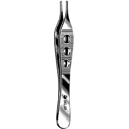 Sklar LiteGrip - Dressing Forceps Adson 4-3/4 Inch Length OR Grade Stainless Steel NonSterile NonLocking Fenestrated Thumb Handle Straight Serrated Tips - 50-3148