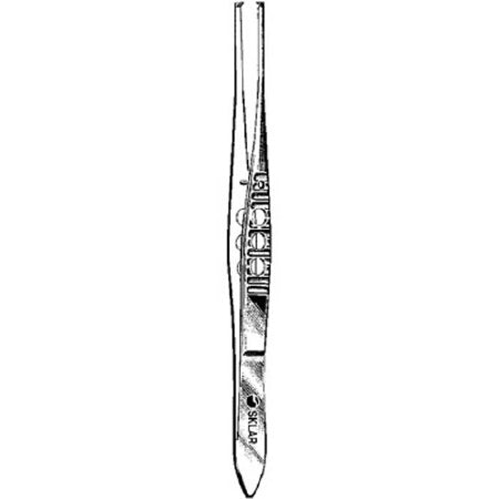Sklar Tissue Forceps Iris 4 Inch Premium OR Grade Stainless Steel NonSterile NonLocking Thumb Handle Straight Serrated Tips w/1 X 2 Teeth - 66-3340