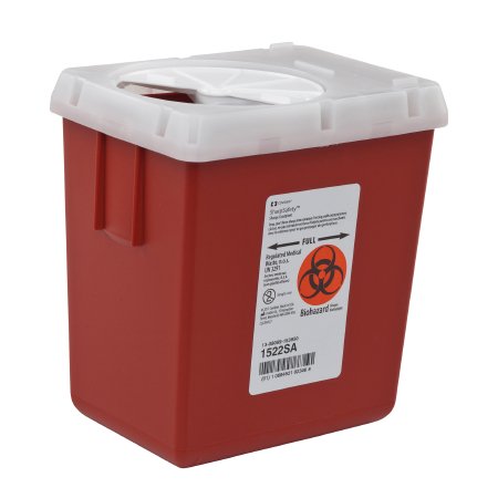 AutoDrop - Sharps Container 7-1/4 H X 6-1/2 W X 4-1/2 D Inch 2.2 Quart Red Base / White Lid Vertical Entry Rotating Lid - 1522SA