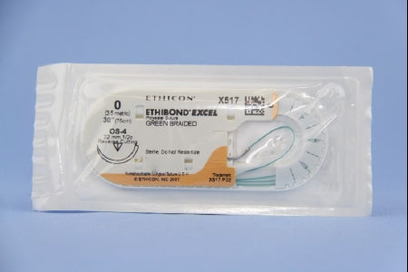 Ethibond - Suture with Needle Nonabsorbable Coated Green Suture Braided Polyester Size 0 30 Inch Suture 1-Needle 22 mm Length 1/2 Circle Reverse Cutting Needle - X517H