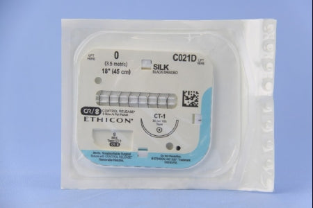 Perma-Hand - Suture with Needle Nonabsorbable Coated Black Suture Braided Silk Size 0 18 Inch Suture 1-Needle 36 mm Length 1/2 Circle Taper Point Needle - C021D
