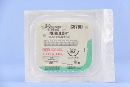J & J Healthcare Systems Nurolon Suture with Needle Nonabsorbable Coated Black Suture Braided Nylon Size 3-0 18 Inch Suture 1-Needle 26 mm Length 1/2 Circle Reverse Cutting Needle - C576D