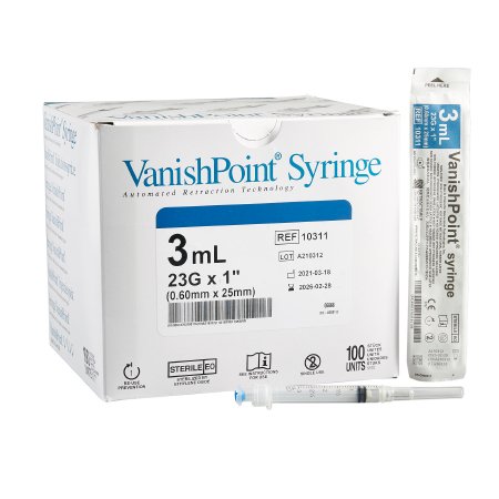 VanishPoint - Syringe with Hypodermic Needle 3 mL 23 Gauge 1 Inch Regular Wall Retractable Safety Needle - 10311