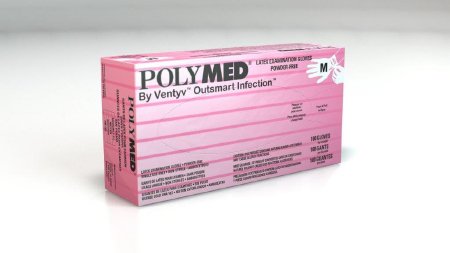 Ventyv Polymed Exam Glove Medium NonSterile Latex Standard Cuff Length Fully Textured Ivory Not Chemo Approved - PM103