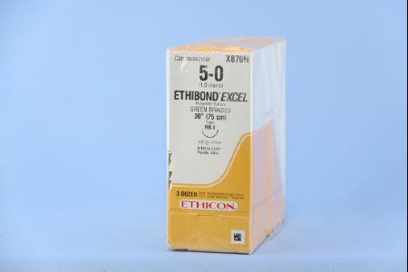 J & J Healthcare Systems Ethibond Suture with Needle Nonabsorbable Coated Green Suture Braided Polyester Size 5-0 30 Inch Suture 1-Needle 17 mm Length 1/2 Circle Taper Point Needle - X870H