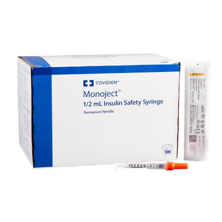 Monoject - Insulin Syringe with Needle 0.5 mL 29 Gauge 1/2 Inch Regular Wall Sliding Safety Needle - 8881511136