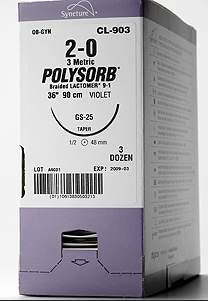 Polysorb - Suture with Needle Absorbable Coated Undyed Suture Braided Polyester Size 1 36 Inch Suture 1-Needle 37 mm Length 1/2 Circle Reverse Cutting Needle - CL-535