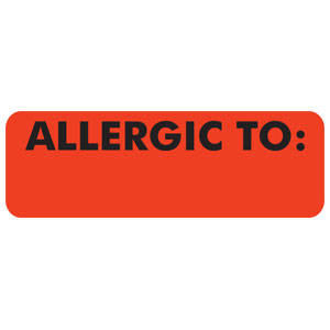 Tabbies Allergy Labels, "Allergic To:" Fluorescent Red - 3"W x 1"H, 250 per Roll - MAP3240