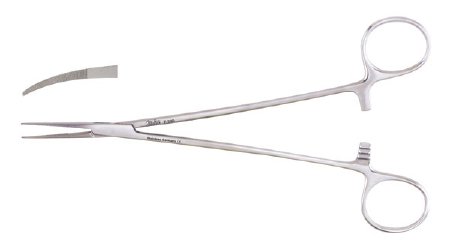 Miltex Miltex Hemostatic Forceps Adson 7-1/4 Inch OR Grade Stainless Steel (German) NonSterile Ratchet Lock Finger Ring Handle Curved Serrated Tips - 7-242