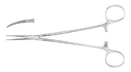 Miltex - Hemostatic Forceps Adson 7-1/4 Inch Length OR Grade German Stainless Steel NonSterile Ratchet Lock Finger Ring Handle Curved Serrated Tips - 7-242
