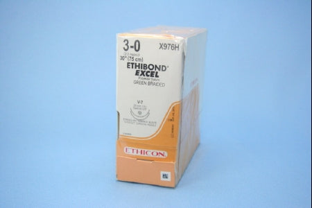 J & J Healthcare Systems Ethibond Suture with Needle Nonabsorbable Coated Green Suture Braided Polyester Size 3-0 30 Inch Suture Double-Armed 26 mm Length 1/2 Circle Taper Cut Needle - X976H