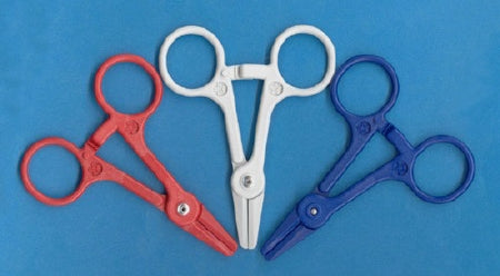 Molded Products Premium Tube Occluding Forceps 12.4 cm Plastic Ratchet Lock Finger Ring Handle Straight Serrated Tip - PC-225