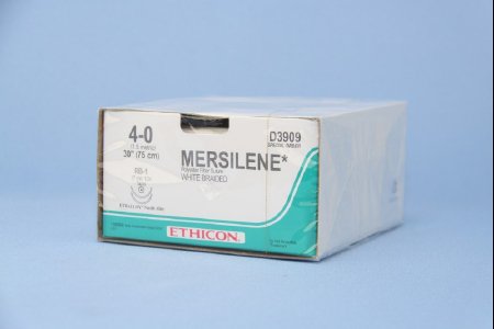 J & J Healthcare Systems Mersilene Suture with Needle Nonabsorbable Uncoated White Suture Braided Polyester Size 4-0 30 Inch Suture Double-Armed 17 mm Length 1/2 Circle Taper Point Needle - D3909