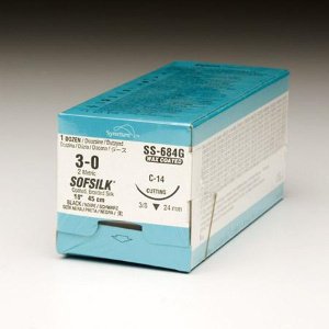 Covidien Sofsilk Suture with Needle Nonabsorbable Coated Black Suture Braided Silk Size 3-0 18 Inch Suture 1-Needle 24 mm Length 3/8 Circle Reverse Cutting Needle - SS684