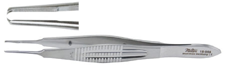 Miltex - Suture Forceps Castroviejo 4 Inch Length OR Grade German Stainless Steel NonSterile NonLocking Thumb Handle Straight Serrated Tips with 1 X 2 Teeth - 18-954