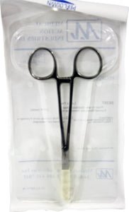Medical Action Industries Hemostatic Forceps Mosquito 5-1/2 Inch Floor Grade Stainless Steel Ratchet Lock Finger Ring Handle Curved Serrated Tip - 56307