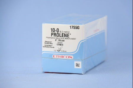 J & J Healthcare Systems Prolene Suture with Needle Nonabsorbable Uncoated Blue Suture Monofilament Polypropylene Suture Size 10-0 6 Inch Suture Double-Armed 5.5 mm Length 1/2 Circle Spatula Needle - 1755G