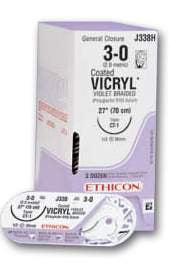 J & J Healthcare Systems Coated Vicryl Suture with Needle Absorbable Coated Violet Suture Braided Polyglactin 910 Size 0 27 Inch Suture 1-Needle 26 mm Length 1/2 Circle - Compound Curve Taper Point Needle - JTN0G