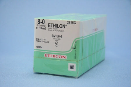 J & J Healthcare Systems Ethilon Suture with Needle Nonabsorbable Uncoated Black Suture Monofilament Nylon Size 8-0 5 Inch Suture 1-Needle 5 mm Length 3/8 Circle Taper Point Needle - 2815G