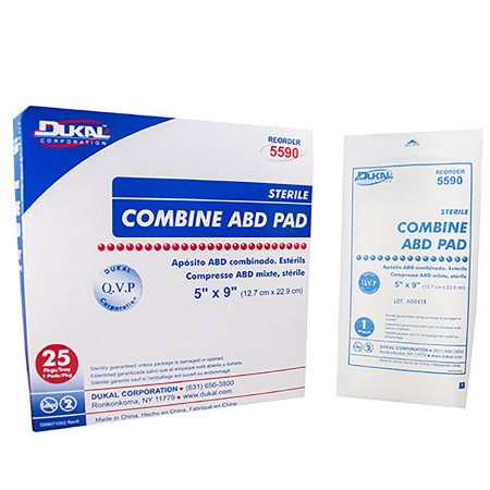 Dukal - Abdominal Pad Nonwoven Cellulose 1-Ply 5 X 9 Inch Rectangle Sterile - 5590