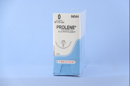 Prolene - Suture with Needle Nonabsorbable Uncoated Blue Suture Monofilament Polypropylene Suture Size 0 30 Inch Suture 1-Needle 48 mm Length 1/2 Circle Taper Point Needle - 8454H