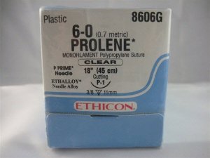 Prolene - Suture with Needle Nonabsorbable Uncoated Clear Suture Monofilament Polypropylene Suture Size 6 - 0 18 Inch Suture 1-Needle 11 mm Length 3/8 Circle Precision Point - Reverse Cutting Needle - 8606G