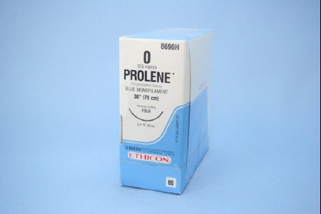Prolene - Suture with Needle Nonabsorbable Uncoated Blue Suture Monofilament Polypropylene Suture Size 0 30 Inch Suture 1-Needle 36 mm Length 3/8 Circle Reverse Cutting Needle - 8690H