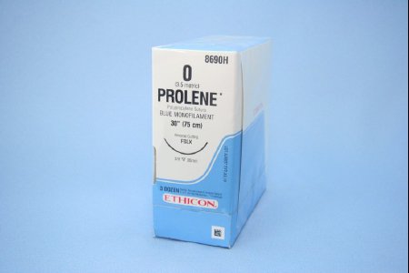 J & J Healthcare Systems Prolene Suture with Needle Nonabsorbable Uncoated Blue Suture Monofilament Polypropylene Suture Size 0 30 Inch Suture 1-Needle 40 mm Length 3/8 Circle Reverse Cutting Needle - 8690H