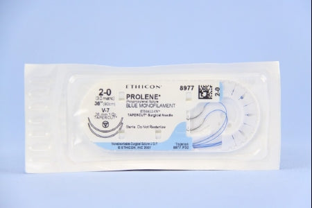 J & J Healthcare Systems Prolene Suture with Needle Nonabsorbable Uncoated Blue Suture Monofilament Polypropylene Suture Size 2-0 36 Inch Suture Double-Armed 26 mm Length 1/2 Circle Taper Cut Needle - 8977H