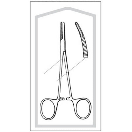 Sklar Econo Hemostatic Forceps Halsted-Mosquito 5 Inch Floor Grade Stainless Steel Sterile Ratchet Lock Finger Ring Handle Curved Serrated Tip - 96-2539