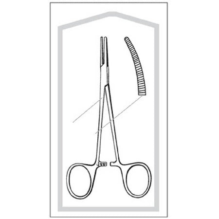 Econo - Mosquito Forceps Halsted 5 Inch Length Floor Grade Pakistan Stainless Steel Sterile Ratchet Lock Finger Ring Handle Curved Serrated Tip - 96-2539