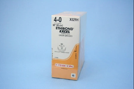 J & J Healthcare Systems Ethibond Suture with Needle Nonabsorbable Coated Green Suture Braided Polyester Size 4-0 36 Inch Suture Double-Armed 26 mm Length 1/2 Circle Taper Point Needle - X521H