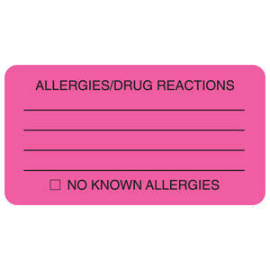 Tabbies Allergy Labels, "Allergies/Drug Reactions" Fluorescent Orange - 3-1/4"W x 1-3/4"H, 250 per Roll - MAP1730