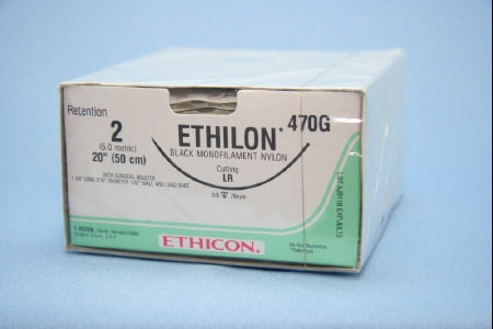 J & J Healthcare Systems Ethilon Suture with Needle Nonabsorbable Uncoated Black Suture Monofilament Nylon Size 2 20 Inch Suture 1-Needle 75 mm Length 3/8 Circle Reverse Cutting Needle - 460T