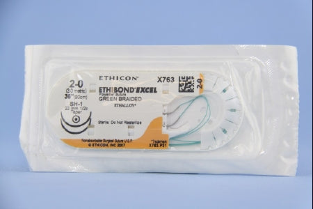 J & J Healthcare Systems Ethibond Suture with Needle Nonabsorbable Coated Green Suture Braided Polyester Size 2-0 36 Inch Suture Double-Armed 22 mm Length 1/2 Circle Taper Point Needle - X763H