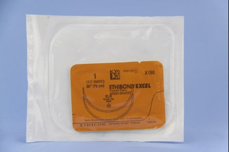 Ethibond - Suture with Needle Nonabsorbable Coated Green Suture Braided Polyester Size 1 30 Inch Suture Double-Armed 70 mm Length 1/2 Circle Taper Point Needle - X190G