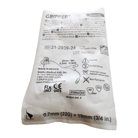 Gripper - Huber Infusion Set 22 Gauge 3/4 Inch 8 Inch Tubing Needless Y-site - 21-2939-24