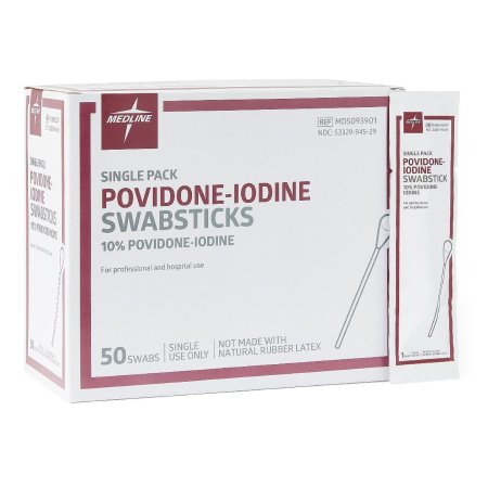 Medline - Impregnated Swabstick 10% Strength Povidone-Iodine Individual Packet NonSterile - MDS093901