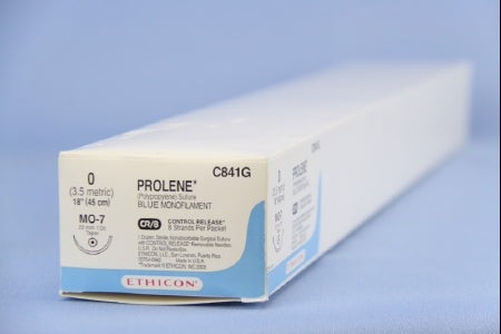 Prolene - Suture with Needle Nonabsorbable Uncoated Blue Suture Monofilament Polypropylene Suture Size 0 18 Inch Suture 1-Needle 22 mm Length 1/2 Circle Taper Point Needle - C841G