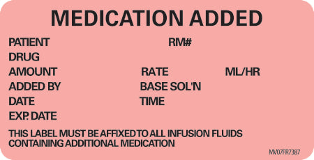 MedVision - Pre-Printed Label Anesthesia Label Fluorescent Red Paper Medication Added Black Medication Instruction 1-1/2 X 2-15/16 Inch - Precision Dynamics - MV07FR7387