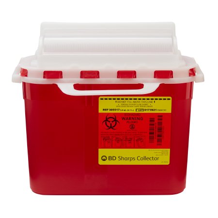 BD - Sharps Container 12 H X 12 W X 4-4/5 D Inch 5.4 Quart Red Base / White Lid Horizontal Entry Counter Balanced Door Lid - 305517