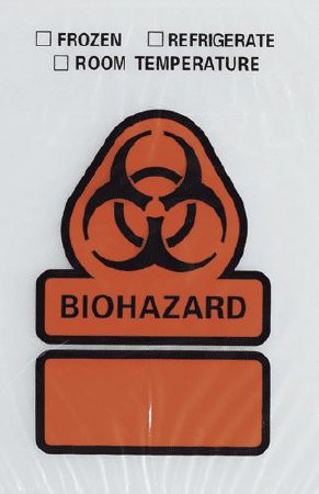 RD Plastics Company Specimen Transport Bag with Document Pouch 6 X 9 Inch Plastic Biohazard Symbol / Storage Instructions Zip Closure Nonsterile - B22
