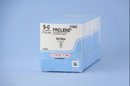 J & J Healthcare Systems Prolene Suture with Needle Nonabsorbable Uncoated Blue Suture Monofilament Polypropylene Suture Size 9-0 5 Inch Suture 1-Needle 3.9 mm Length 3/8 Circle Taper Point Needle - 2793G