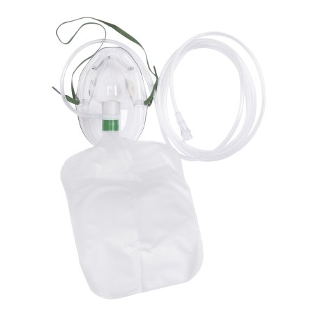 Medline - NonRebreather Oxygen Mask Elongated Style Adult One Size Fits Most Adjustable Head Strap / Nose Clip - HUD1059