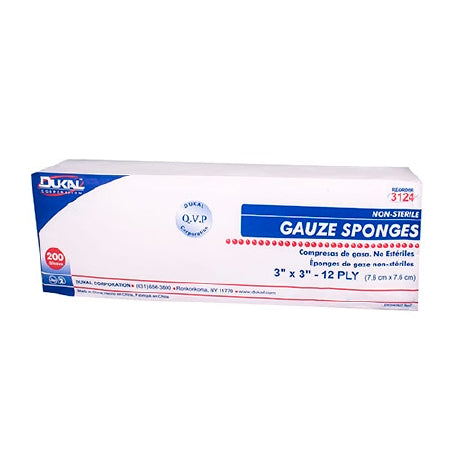 Dukal Dukal Gauze Sponge Cotton 12-Ply 3 X 3 Inch Square NonSterile - 3124