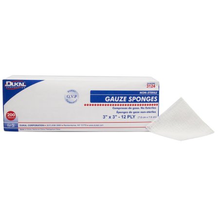 Dukal - Gauze Sponge Cotton 12-Ply 3 X 3 Inch Square NonSterile - 3124